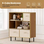 Costway Étagère 6 cubes avec 3 tiroirs en tissu pliant amovibles Pieds en métal pour salon Naturel/Blanc