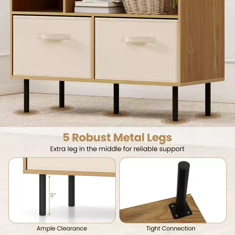 Costway Étagère 6 cubes avec 3 tiroirs en tissu pliant amovibles Pieds en métal pour salon Naturel/Blanc
