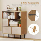 Costway Étagère 6 cubes avec 3 tiroirs en tissu pliant amovibles Pieds en métal pour salon Naturel/Blanc