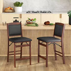 Lot de 2 Chaises de Bar Costway avec Pieds en Bois d'Hévéa et Assise & Dossier Rembourrés