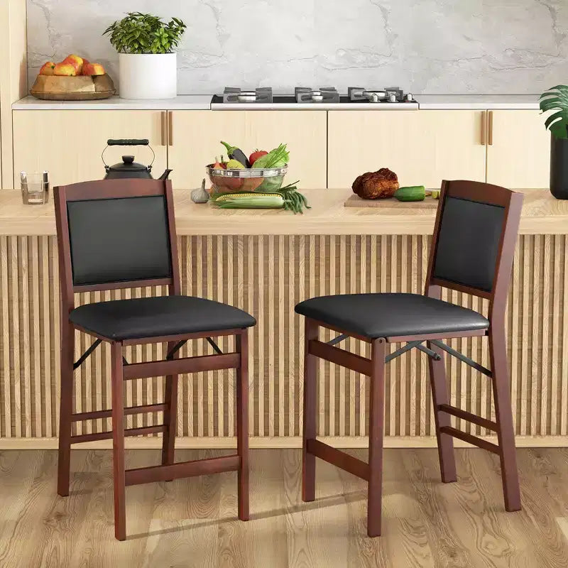 Lot de 2 Chaises de Bar Costway avec Pieds en Bois d'Hévéa et Assise & Dossier Rembourrés
