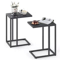 Costway C Shaped End Table Set of 2 w/Metal Frame Sofa Table for Small Space Modern