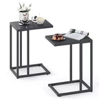 Costway C Shaped End Table Set of 2 w/Metal Frame Sofa Table for Small Space Modern