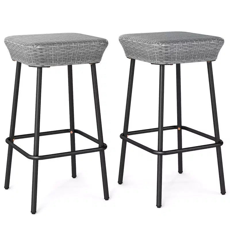 Costway 29.5 Metal Bar Height Stools Set of 2 w/ Rattan Seat & Footrest for Backyard