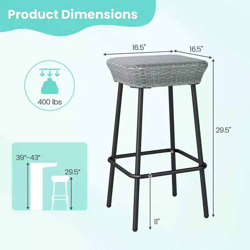 Tabourets de bar en métal Costway de 75 cm, lot de 2, avec assise en rotin et repose-pieds pour jardin.