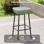 Tabourets de bar en métal Costway de 75 cm, lot de 2, avec assise en rotin et repose-pieds pour jardin.