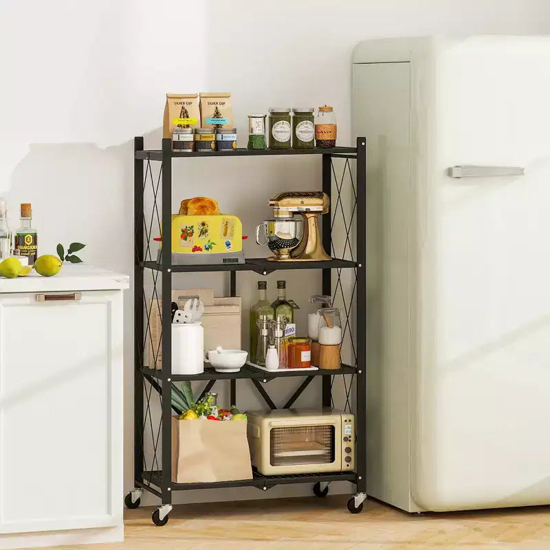 Étagère de rangement pliante Costway à 4 niveaux avec 4 roulettes universelles pour cuisine et bureau