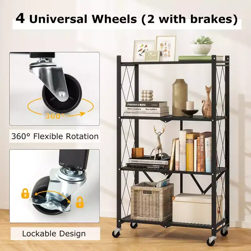 Étagère de rangement pliante Costway à 4 niveaux avec 4 roulettes universelles pour cuisine et bureau