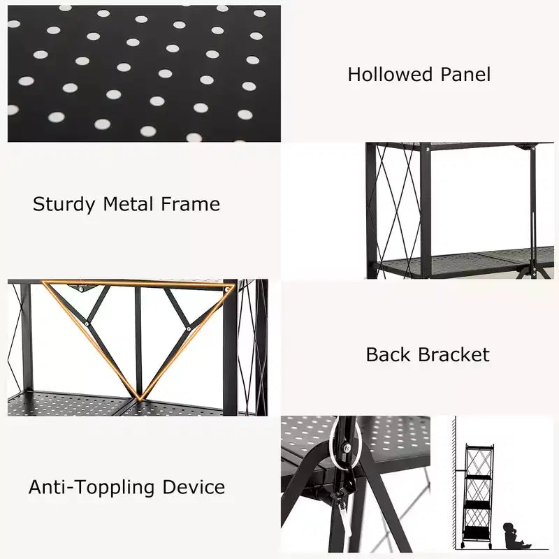 Étagère de rangement pliante Costway à 4 niveaux avec 4 roulettes universelles pour cuisine et bureau