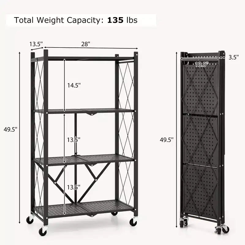 Étagère de rangement pliante Costway à 4 niveaux avec 4 roulettes universelles pour cuisine et bureau