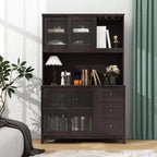 Meuble de rangement de cuisine Costway, armoire de cuisine avec lumières LED et prise de courant, marron foncé