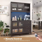 Meuble de rangement de cuisine Costway, armoire de cuisine avec lumières LED et prise de courant, marron foncé
