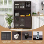 Meuble de rangement de cuisine Costway, armoire de cuisine avec lumières LED et prise de courant, marron foncé