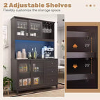 Meuble de rangement de cuisine Costway, armoire de cuisine avec lumières LED et prise de courant, marron foncé