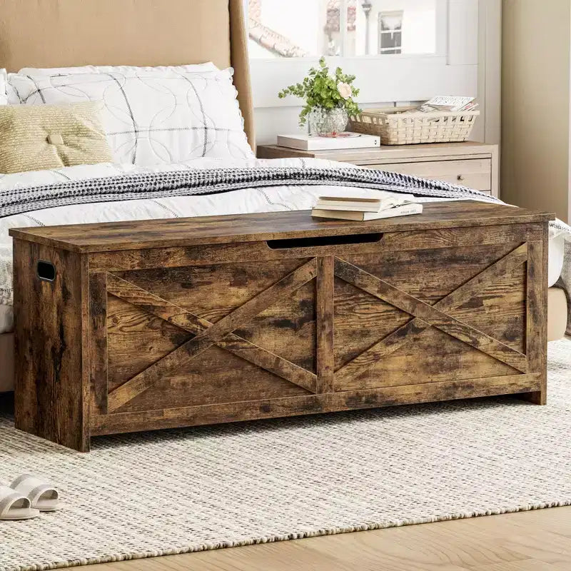 Banc de rangement en bois avec charnières de sécurité, grand banc à chaussures pour l'entrée, le salon et la chambre, montage facile