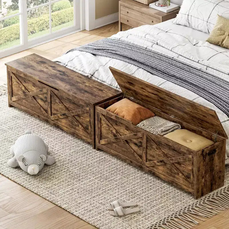 Banc de rangement en bois avec charnières de sécurité, grand banc à chaussures pour l'entrée, le salon et la chambre, montage facile