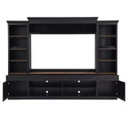 Meuble TV mural avec pont pour téléviseur de 70 pouces, grand meuble console multimédia du milieu du siècle avec bibliothèque et étagères réglables