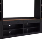Meuble TV mural avec pont pour téléviseur de 70 pouces, grand meuble console multimédia du milieu du siècle avec bibliothèque et étagères réglables