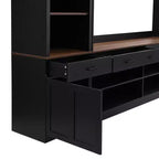 Meuble TV mural avec pont pour téléviseur de 70 pouces, grand meuble console multimédia du milieu du siècle avec bibliothèque et étagères réglables