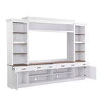Meuble TV mural avec pont pour téléviseur de 70 pouces, grand meuble console multimédia du milieu du siècle avec bibliothèque et étagères réglables