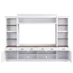 Meuble TV mural avec pont pour téléviseur de 70 pouces, grand meuble console multimédia du milieu du siècle avec bibliothèque et étagères réglables