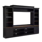 Meuble TV mural avec pont pour téléviseur de 70 pouces, grand meuble console multimédia du milieu du siècle avec bibliothèque et étagères réglables