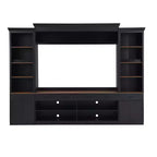 Meuble TV mural avec pont pour téléviseur de 70 pouces, grand meuble console multimédia du milieu du siècle avec bibliothèque et étagères réglables