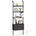 Costway Ladder Bookshelf w/ Storage Wall Mount Bookcase w/ 4 Open Shelves Black