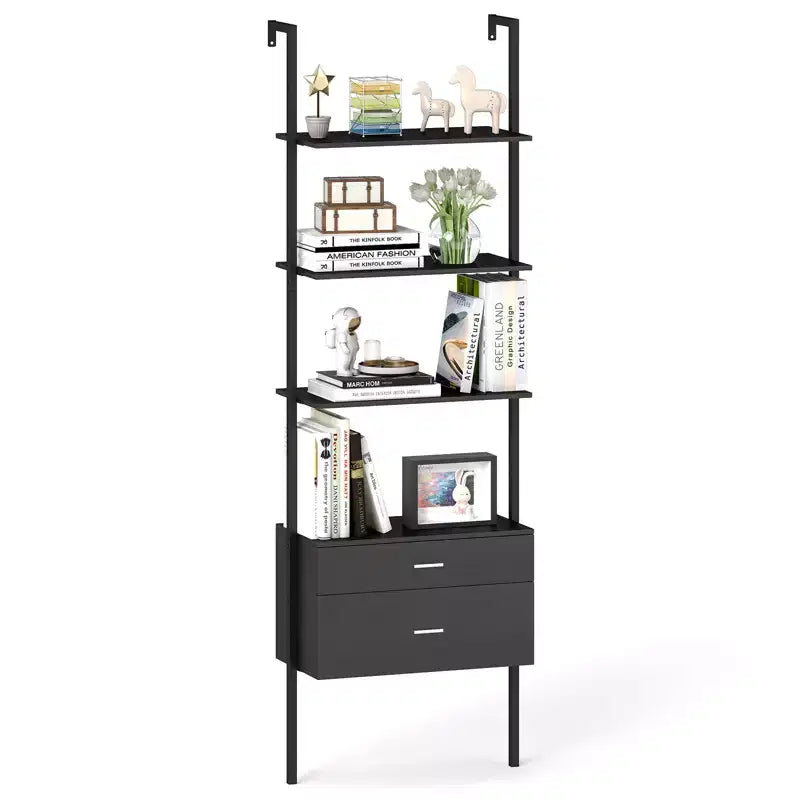 Costway Ladder Bookshelf w/ Storage Wall Mount Bookcase w/ 4 Open Shelves Black