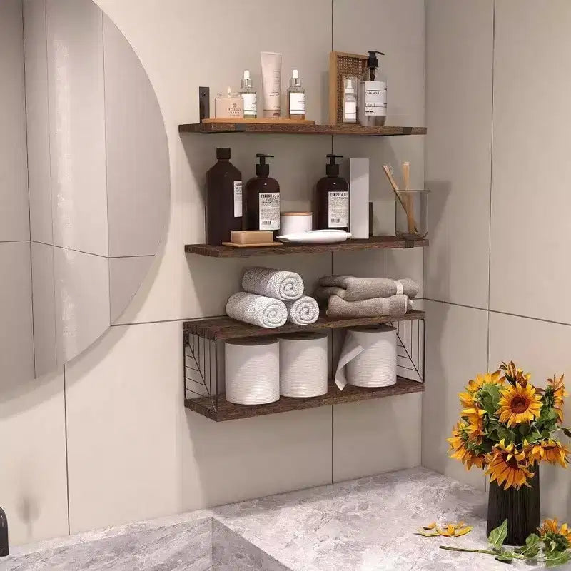 Étagères flottantes de salle de bain 3+1 niveaux au-dessus des toilettes, étagères murales en bois rustique de style ferme de 40 cm pour la décoration de salle de bain et de salon