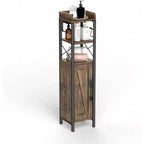 Small Bathroom Cabinet with Door and 2 Shelves, Slim Metal Toilet Paper Holder, Narrow Storage Organizer for Tiny Space