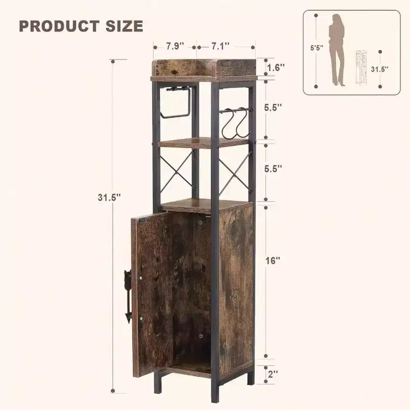 Petit meuble de salle de bain avec porte et 2 étagères, support de papier toilette fin en métal, organiseur de rangement étroit pour petit espace