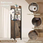 Petit meuble de salle de bain avec porte et 2 étagères, support de papier toilette fin en métal, organiseur de rangement étroit pour petit espace