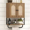 Rattan Bathroom Wall Cabinet Boho Over Toilet Storage with Arched Rattan Doors Modern Cabinet Adjustable Shelves