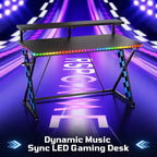 RSPGAME Basic 43 Bureau de jeu lumineux synchronisé avec la musique, support de moniteur ergonomique en forme de X, table de joueur, bureau d'ordinateur avec porte-gobelet et support de casque
