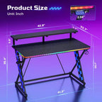 RSPGAME Basic 43 Bureau de jeu lumineux synchronisé avec la musique, support de moniteur ergonomique en forme de X, table de joueur, bureau d'ordinateur avec porte-gobelet et support de casque