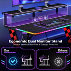 RSPGAME Basic 43 Bureau de jeu lumineux synchronisé avec la musique, support de moniteur ergonomique en forme de X, table de joueur, bureau d'ordinateur avec porte-gobelet et support de casque