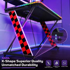 RSPGAME Basic 43 Bureau de jeu lumineux synchronisé avec la musique, support de moniteur ergonomique en forme de X, table de joueur, bureau d'ordinateur avec porte-gobelet et support de casque