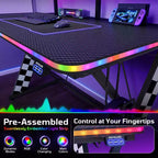 RSPGAME Basic 43 Bureau de jeu lumineux synchronisé avec la musique, support de moniteur ergonomique en forme de X, table de joueur, bureau d'ordinateur avec porte-gobelet et support de casque