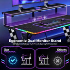 RSPGAME Basic 43 Bureau de jeu lumineux synchronisé avec la musique, support de moniteur ergonomique en forme de X, table de joueur, bureau d'ordinateur avec porte-gobelet et support de casque