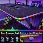 RSPGAME Basic 43 Bureau de jeu lumineux synchronisé avec la musique, support de moniteur ergonomique en forme de X, table de joueur, bureau d'ordinateur avec porte-gobelet et support de casque