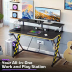 RSPGAME Basic 43 Bureau de jeu lumineux synchronisé avec la musique, support de moniteur ergonomique en forme de X, table de joueur, bureau d'ordinateur avec porte-gobelet et support de casque