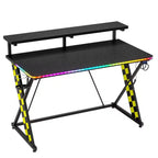 RSPGAME Basic 43 Bureau de jeu lumineux synchronisé avec la musique, support de moniteur ergonomique en forme de X, table de joueur, bureau d'ordinateur avec porte-gobelet et support de casque