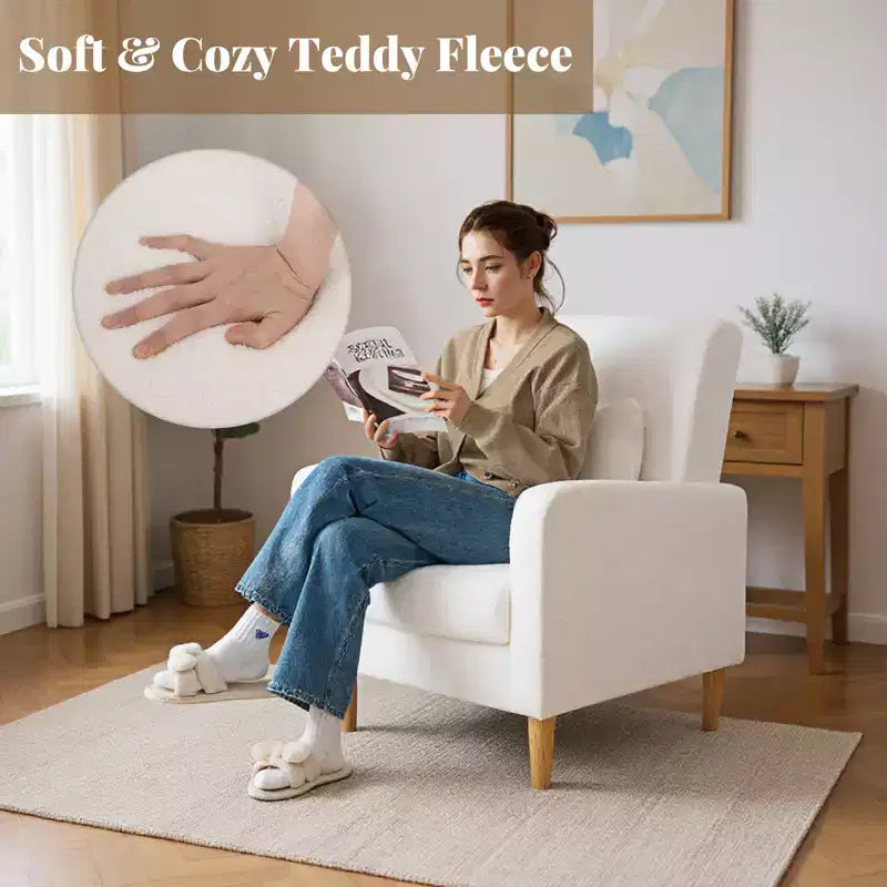 Fauteuil d'appoint Costway avec oreiller lombaire, revêtement en tissu polaire, pieds en bois d'hévéa pour le salon