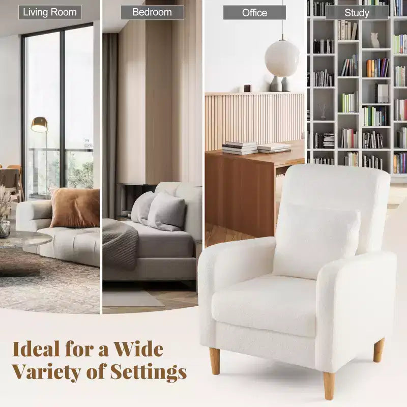 Fauteuil d'appoint Costway avec oreiller lombaire, revêtement en tissu polaire, pieds en bois d'hévéa pour le salon