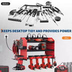Organisateur d'outils électriques, support de perceuse mural avec station de charge, rangement robuste pour outils électriques à 3/4 niveaux, 4 étagères de perceuse avec crochets