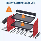 Organisateur d'outils électriques, support de perceuse mural avec station de charge, rangement robuste pour outils électriques à 3/4 niveaux, 4 étagères de perceuse avec crochets