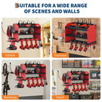 Organisateur d'outils électriques, support de perceuse mural avec station de charge, rangement robuste pour outils électriques à 3/4 niveaux, 4 étagères de perceuse avec crochets