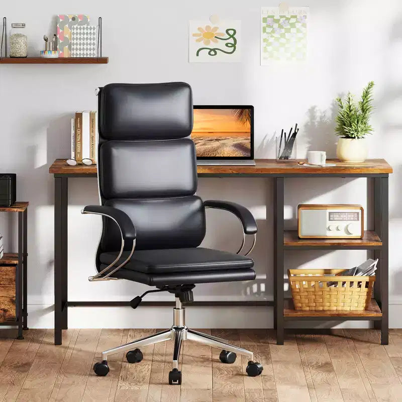 Chaise de bureau ergonomique en cuir Costway Fauteuil de direction avec soutien lombaire réglable