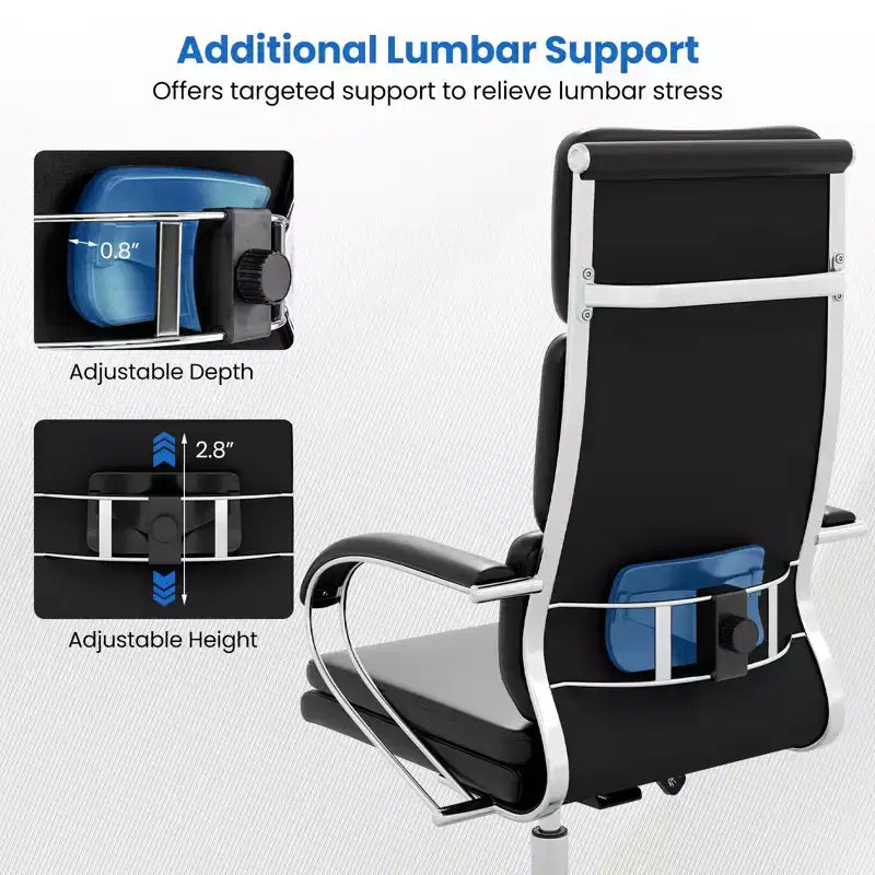 Chaise de bureau ergonomique en cuir Costway Fauteuil de direction avec soutien lombaire réglable
